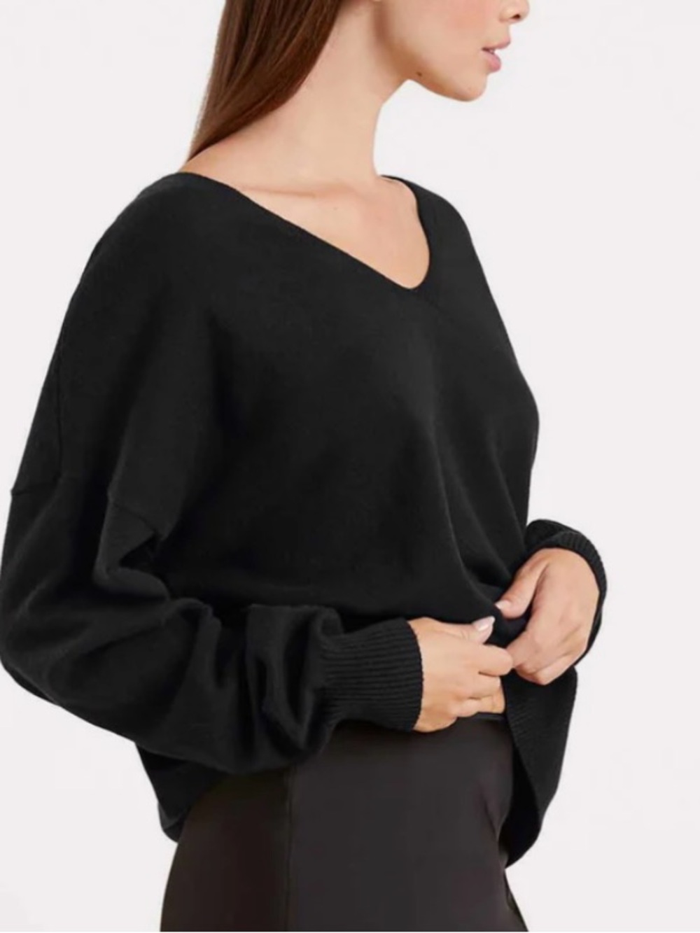 nuuds Luxe Knit Black V-Neck Relaxed Sweater XL